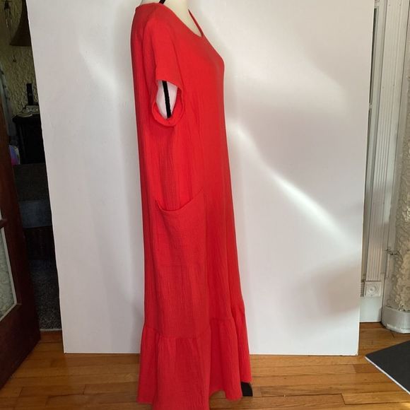 For Cynthia Dress Red Gauze Causal Pull On Maxi Dress - Picture 4 of 14